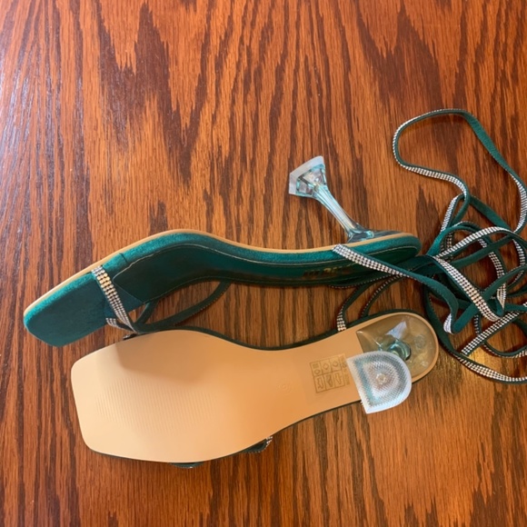 Shein Women’s Green/Jade and Silver Tie-Up Sandal Heels, Size 9 - Picture 3 of 9